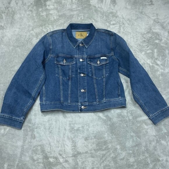 Calvin Klein Womens Denim Jacket Size XL Light Wash Long Sleeve Classic Fit d017 - Picture 1 of 9